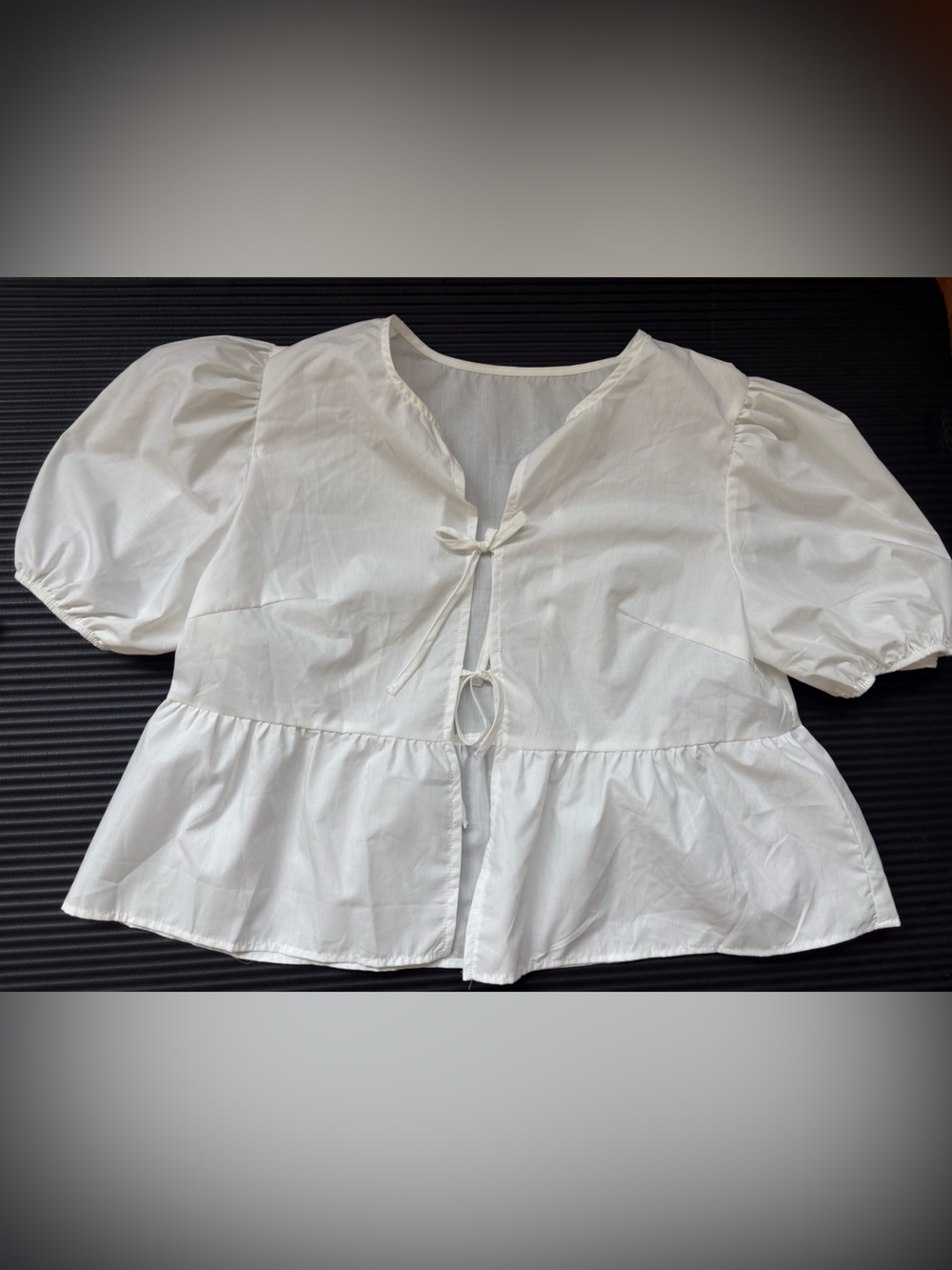 Women's White Puff Sleeve French Tie Shirt